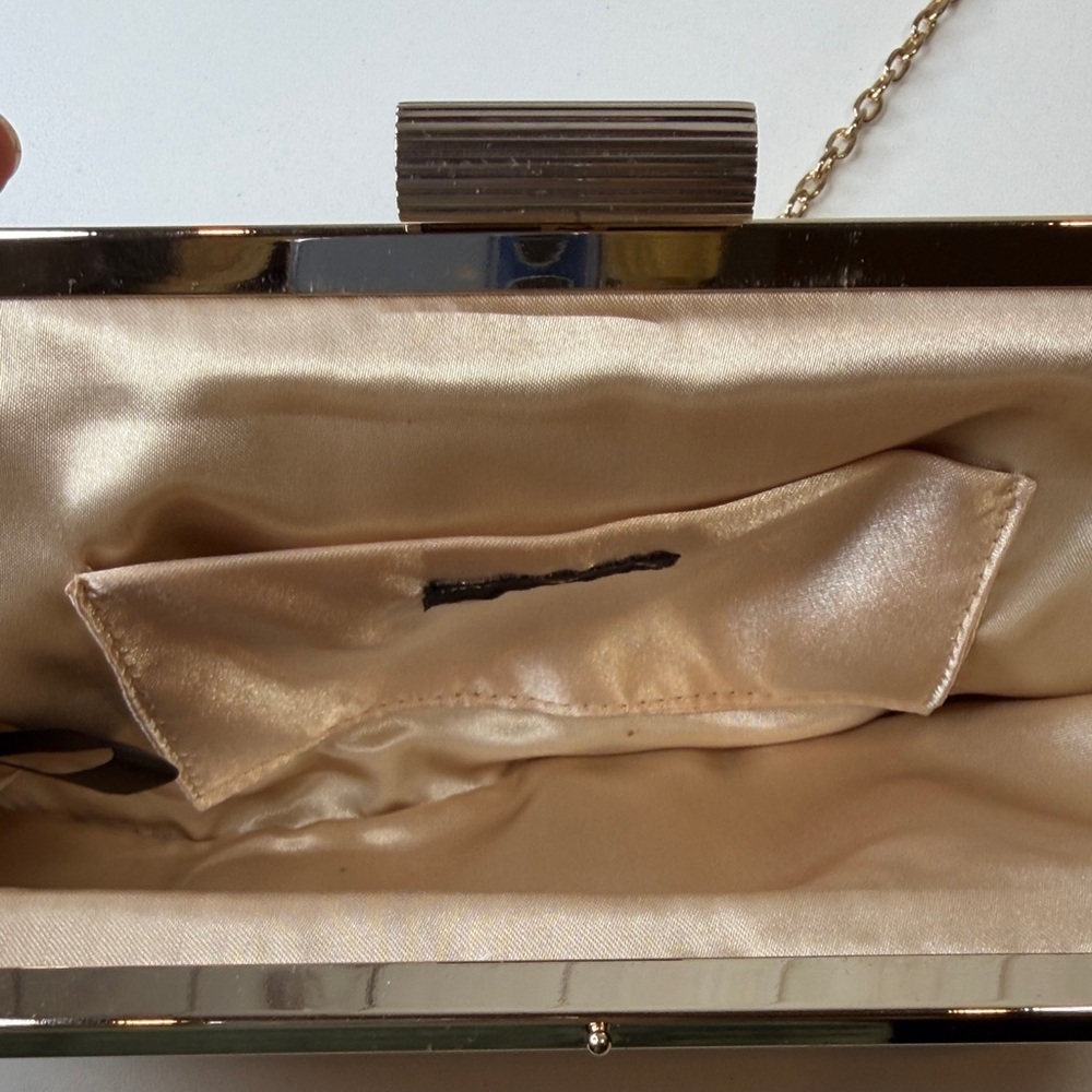 Kate Landry Shimmering Bonze Clutch handbag crossbodyBag with golden chain strap - Picture 8 of 11